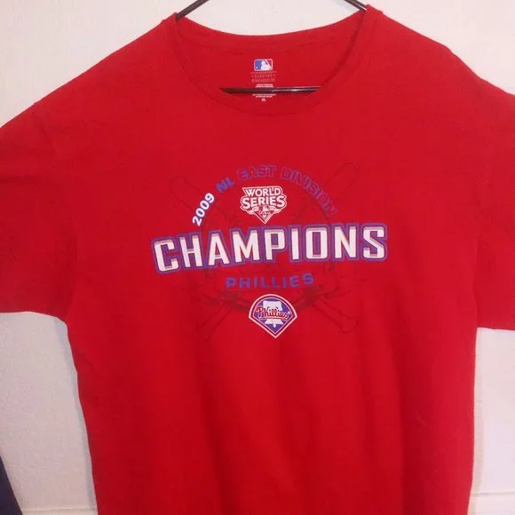 NL 2009 PHILADELPHIA PHILLIES WORLD SERIES CHAMPIONSHIP MENS RED TEE SHIRT SZ XL - Picture 1 of 4